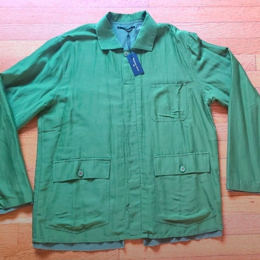 BRAZEAU Tricot green long sleeve button down shirt 3 front pockets NWT